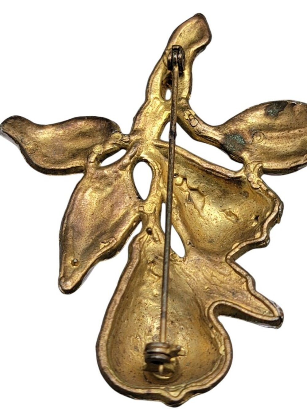 Vintage Period Pear Branch Rhinestone Brooch Pin Pink Gold Tone Dujay Copy - Picture 4 of 15